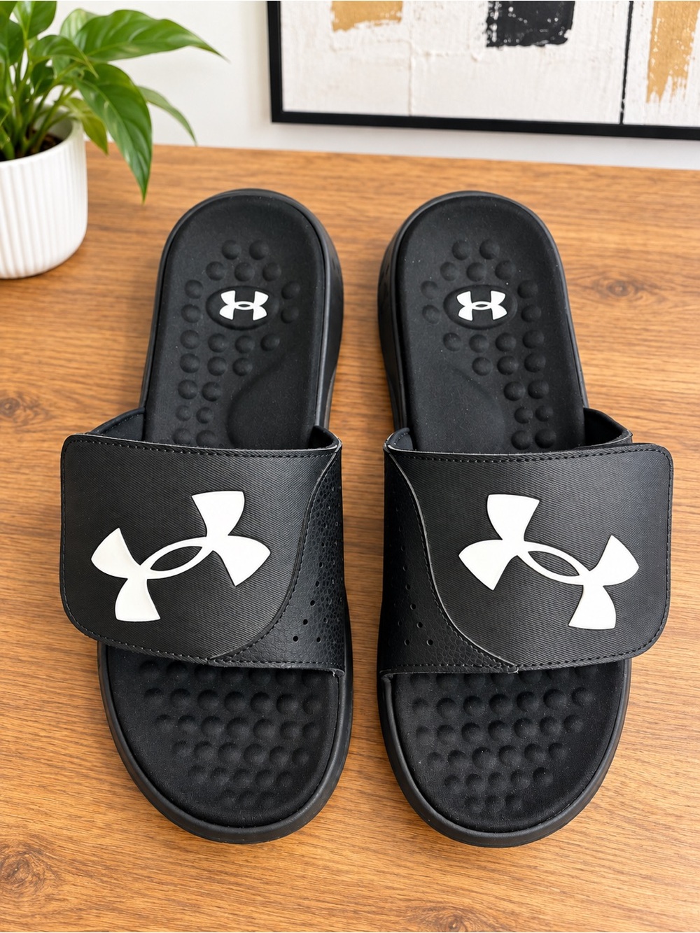 Under Armour Kids Black Slide Sandals with White Logo